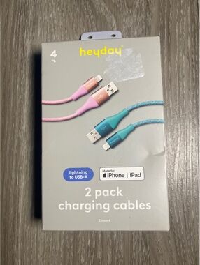 4ft Charging Cables iphone ipad 2 Pk Lightning to USB-A Fast Charging heyday NEW